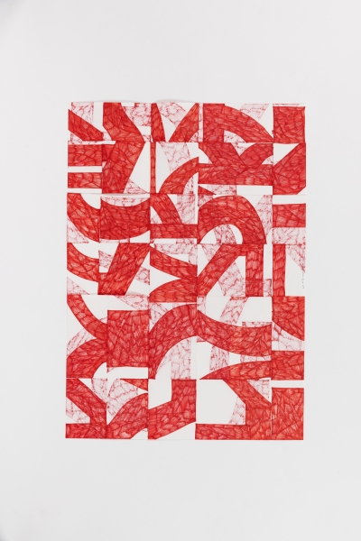 -  writing exercises (maps/Schreibübungen), felt-tip pen on paper, each 42x68cm , folded, with cuts, double-sided, 2023-24