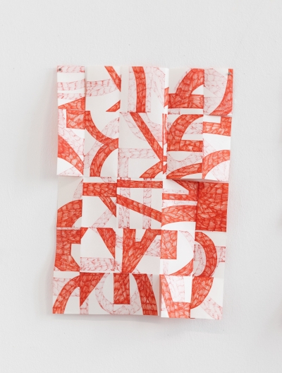 -  writing exercises (maps/Schreibübungen), felt-tip pen on paper, each 42x68cm , folded, with cuts, double-sided, 2023-24