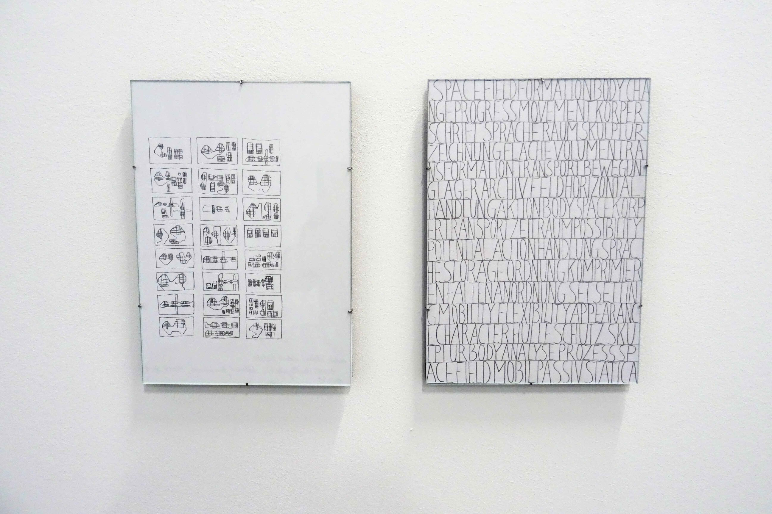 BODY DRAWINGS - mobile fields and body language (BODY VOCABULARY), each 21x29,7cm, framed