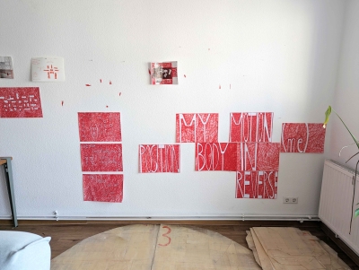 11/25 (Position My Body Motion In Reverse (me) - wall installation with other drawings