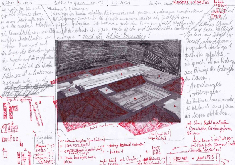 - letters to space (analytic drawings), series of drawings since 2021, all numbered and dated, each 21x29,7cm
