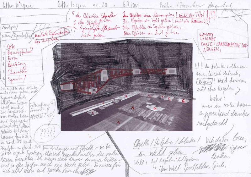 - letters to space (analytic drawings), series of drawings since 2021, all numbered and dated, each 21x29,7cm