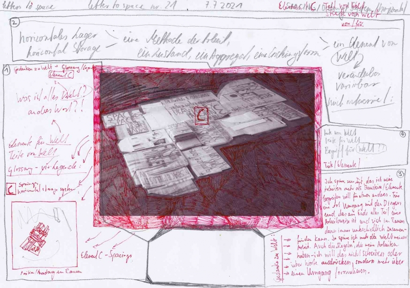 - letters to space (analytic drawings), series of drawings since 2021, all numbered and dated, each 21x29,7cm