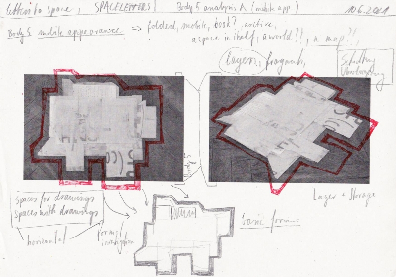 - letters to space (analytic drawings), series of drawings since 2021, all numbered and dated, each 21x29,7cm