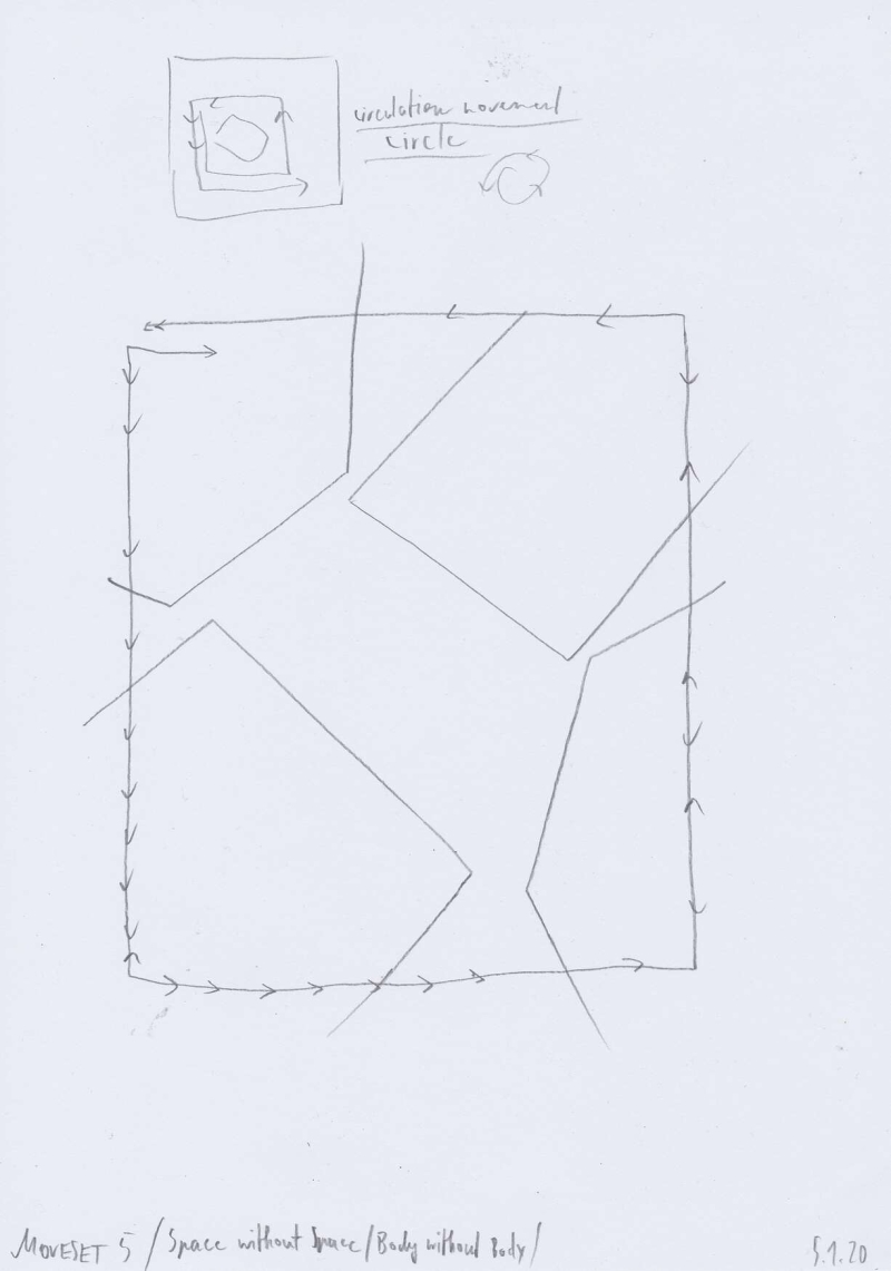   - notations on movement (first moveset, space analysis, movement analysis, space choreography, documents of movement ), pencil, graphite and pen on paper, each 21x29,7cm, 2020