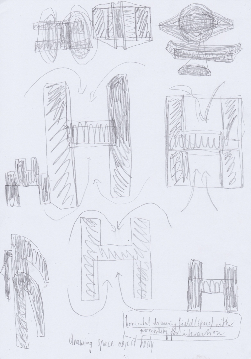   - notations on movement (first moveset, space analysis, movement analysis, space choreography, documents of movement ), pencil, graphite and pen on paper, each 21x29,7cm, 2020